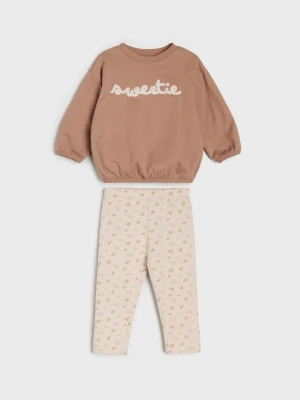 Sinsay - Bawełniany komplet: bluza i legginsy - brązowy