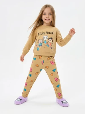 Sinsay - Bawełniany komplet: bluza i legginsy Kicia Kocia - beżowy