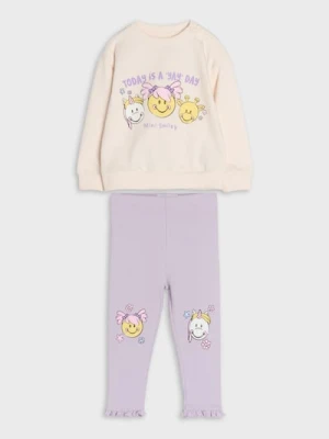 Sinsay - Bawełniany komplet: bluza i legginsy Mini Smiley - kremowy