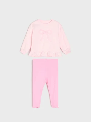 Sinsay - Bawełniany komplet: bluza i legginsy - różowy