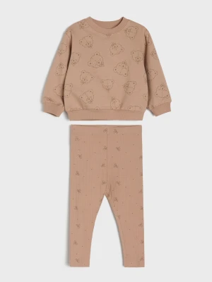 Sinsay - Bawełniany komplet: bluza i legginsy z motywem misiów - beżowy