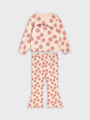 Sinsay - Bawełniany komplet: bluza i spodnie - kremowy