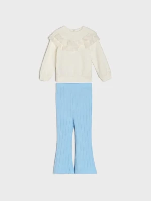 Sinsay - Bawełniany komplet: bluza i spodnie - kremowy