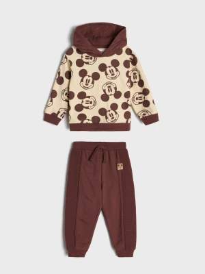 Sinsay - Bawełniany komplet: bluza i spodnie Mickey Mouse - beżowy
