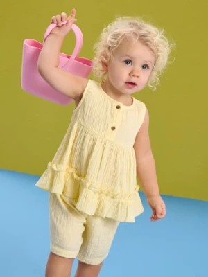 Sinsay - Bawełniany komplet: bluzka i szorty - żółty