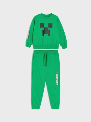 Sinsay - Bawełniany komplet dresowy loose Minecraft: bluza i spodnie - zielony