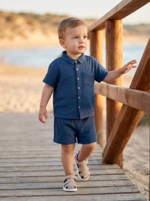 Sinsay - Bawełniany komplet: koszula i szorty - granatowy