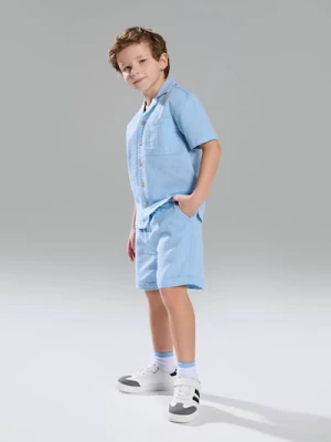 Sinsay - Bawełniany komplet: koszula i szorty - niebieski