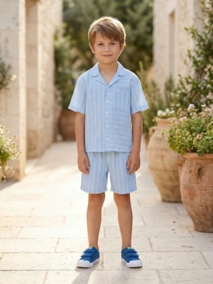 Sinsay - Bawełniany komplet: koszula i szorty - niebieski