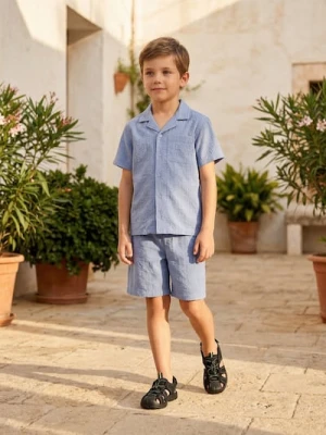 Sinsay - Bawełniany komplet: koszula i szorty - niebieski