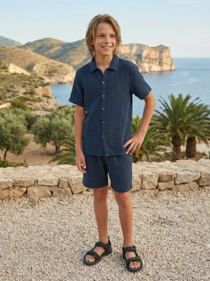 Sinsay - Bawełniany komplet: koszula i szorty - szary