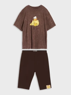 Sinsay - Bawełniany komplet: koszulka i kolarki PomPomPurin - brązowy