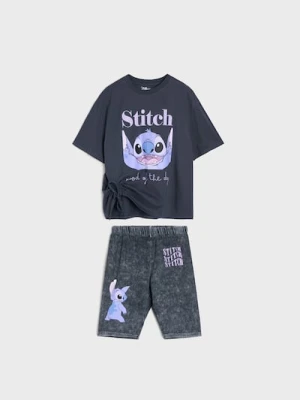 Sinsay - Bawełniany komplet: koszulka i kolarki z nadrukiem Stitch - wielobarwny