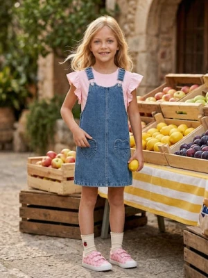 Sinsay - Bawełniany komplet: koszulka i ogrodniczki - wielobarwny