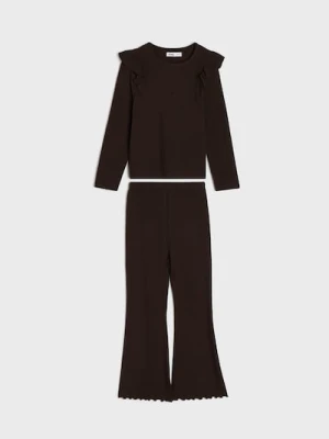 Sinsay - Bawełniany komplet: koszulka i spodnie - brązowy
