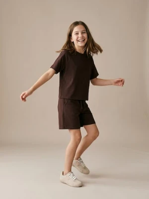 Sinsay - Bawełniany komplet: koszulka i szorty - brązowy