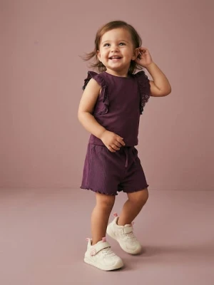 Sinsay - Bawełniany komplet: koszulka i szorty - fioletowy