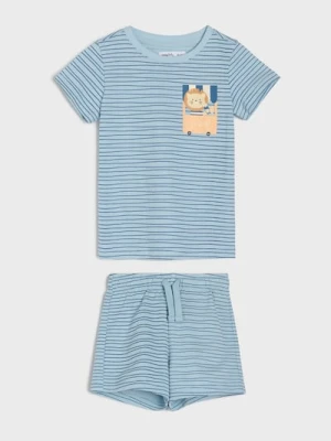 Sinsay - Bawełniany komplet: koszulka i szorty - granatowy