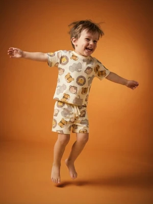 Sinsay - Bawełniany komplet: koszulka i szorty - kremowy