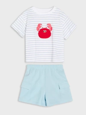 Sinsay - Bawełniany komplet: koszulka i szorty - kremowy