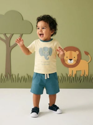 Sinsay - Bawełniany komplet: koszulka i szorty - kremowy