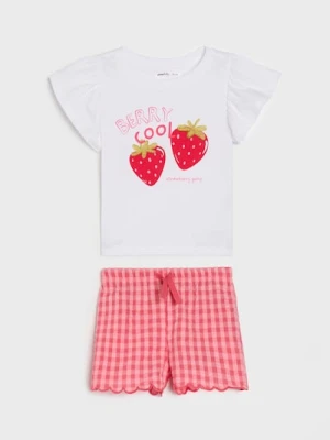 Sinsay - Bawełniany komplet: koszulka i szorty - kremowy