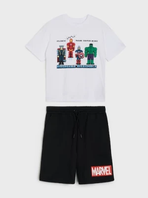 Sinsay - Bawełniany komplet: koszulka i szorty Marvel - wielobarwny