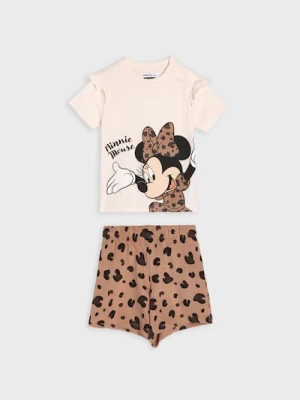 Sinsay - Bawełniany komplet: koszulka i szorty Minnie Mouse - kremowy