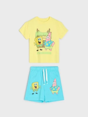Sinsay - Bawełniany komplet: koszulka i szorty SpongeBob - żółty