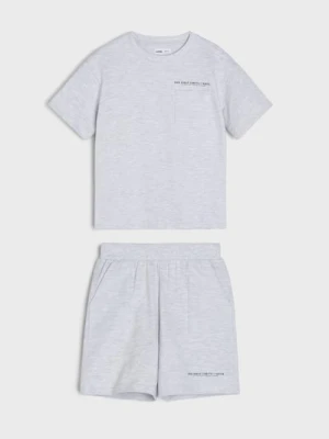 Sinsay - Bawełniany komplet: koszulka i szorty - szary