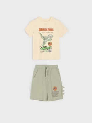 Sinsay - Bawełniany komplet: koszulka i szorty - zielony