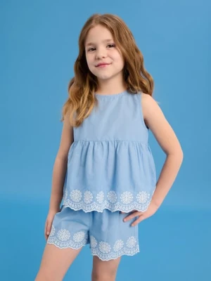 Sinsay - Bawełniany komplet na lato z haftowanym wzorem - niebieski