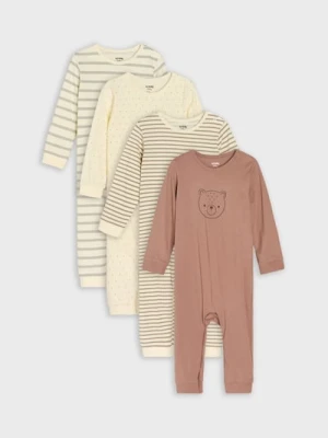 Sinsay - Bawełniany pajacyk 4 pack - kremowy