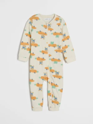 Sinsay - Bawełniany pajacyk ze wzorem - kremowy