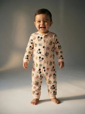 Sinsay - Bawełniany pajacyk ze wzorem Mickey Mouse - beżowy