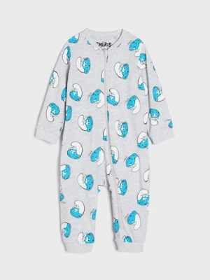 Sinsay - Bawełniany pajacyk ze wzorem The Smurfs - szary