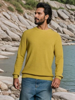 Sinsay - Bawełniany sweter basic - żółty