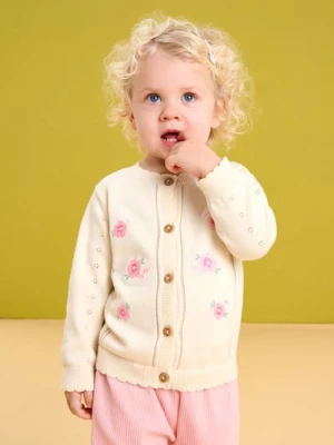 Sinsay - Bawełniany sweter kardigan z haftowanymi elementami - kremowy