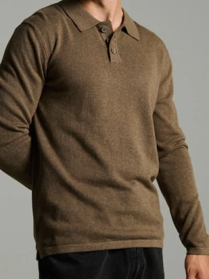 Sinsay - Bawełniany sweter polo - brązowy