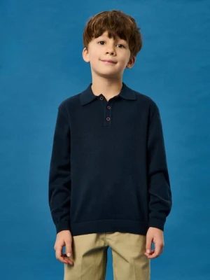 Sinsay - Bawełniany sweter polo - granatowy