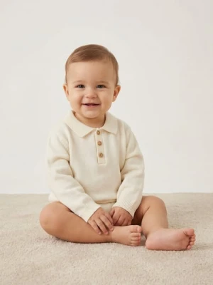 Sinsay - Bawełniany sweter polo - kremowy