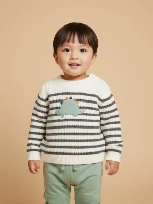 Sinsay - Bawełniany sweter w paski - kremowy