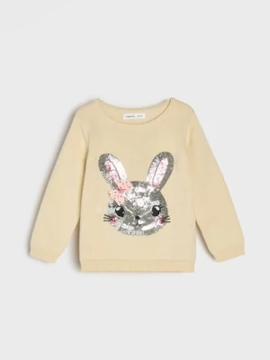 Sinsay - Bawełniany sweter z cekinami - kremowy