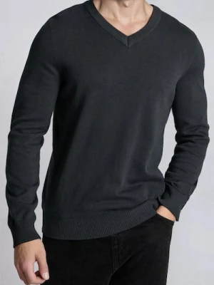 Sinsay - Bawełniany sweter z dekoltem V - szary