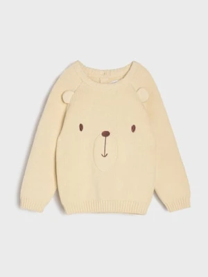 Sinsay - Bawełniany sweter z haftem - szary