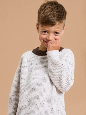 Sinsay - Bawełniany sweter z kontrastowym dekoltem - beżowy