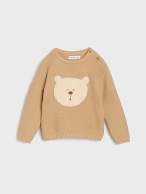 Sinsay - Bawełniany sweter z motywem głowy misia - beżowy