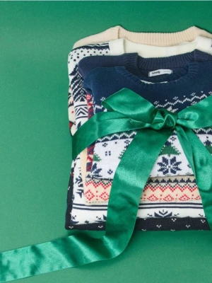 Sinsay - Bawełniany sweter z motywem zimowym - zielony