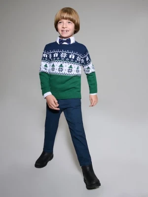 Sinsay - Bawełniany sweter z motywem zimowym - zielony