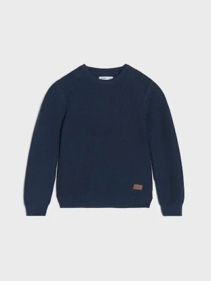 Sinsay - Bawełniany sweter z naszywką - granatowy